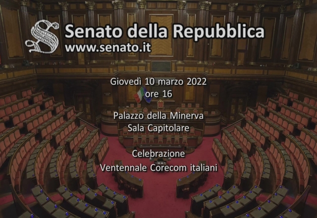 L'intervento del Presidente del Senato, Maria Elisabetta Alberti Casellati, ha aperto, il 10 marzo 2022, la celebrazione del ventennale di attivita' dei Corecom, nella Sala Capitolare di Palazzo della Minerva.